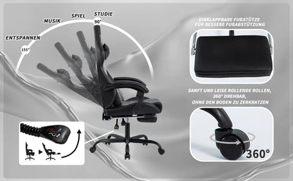 WOTSTA Gaming Chair Ergonomic Gaming Chair Office Chair with Footrest Racing Computer Chair Height Adjustable Padded Computer Chair