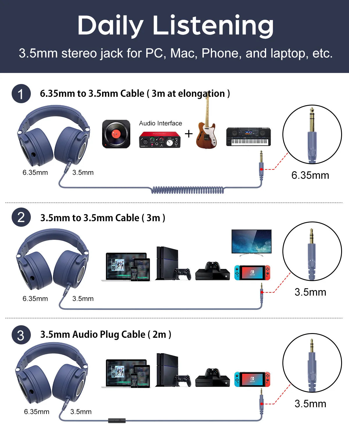 OneOdio Monitor 60 Wired HiFi Headphones Professional Studio DJ Headphones with 50mm Driver, Stereo Over Ear Headset, Detachable Cable & Microphone