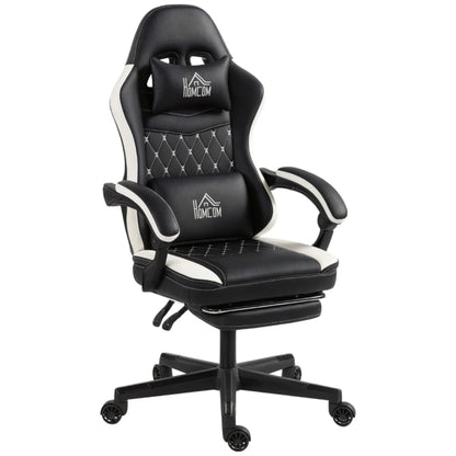 Ergonomic Gaming Chair with Footrest, Adjustable Reclining Computer Chair with Headrest & Lumbar Support, Faux Leather Swivel Gamer Chair