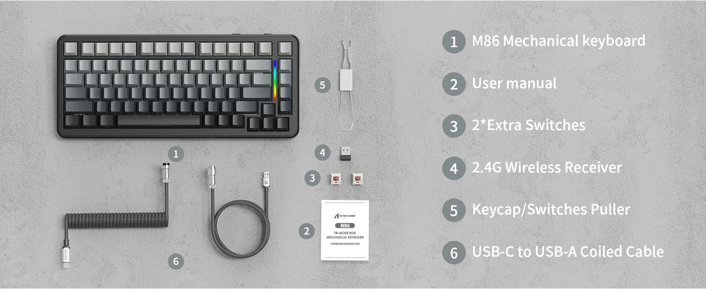 ATTACK SHARK M86 Wireless Mechanical Gaming Keyboard, 75% Gasket Hot Swappable RGB Custom Keyboard, Side Printed PBT Keycaps