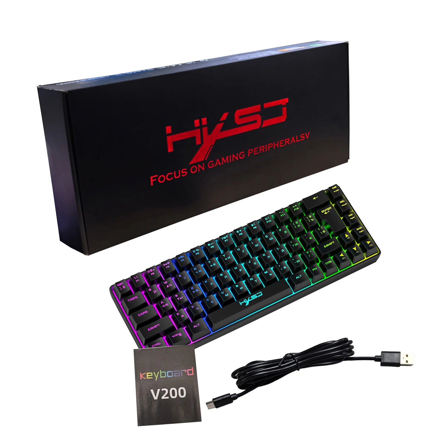Mechanische Gaming-Tastatur mit 68 Tasten, Russisch/Englisch, zweisprachig, mit RGB-Hintergrundbeleuchtung fürs Gaming