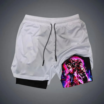 Dragon Ball Printed Men's Shorts Summer Women's Sports Compression Gym Shorts Double-Layer 2-in-1 Pant Quick-Drying Beach Shorts