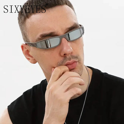 Y2k Futuristic Sunglasses Women Men Vintage Small Rectangle Frame Wrap Around Sun Glasses Punk Cool Mirror Eyewear Sports Shades