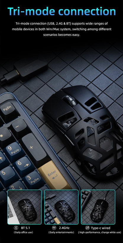 Ratón gaming inalámbrico DAREU Al-mg trimodo 8Khz PBT con carga rápida, PAW3950, 30000 DPI, ligero, para PC gamer