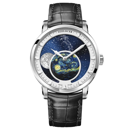 AGELOCER Original Astronomer Watch Men's Business Luxury Gold Watch Automatic Mechanical Moon Phase Watch Birthday Gift for Men