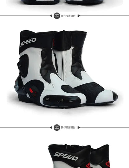 Pro-Biker Premium Motorcycle Racing Shoes for Men & Women - Leather Racing Boots for Speed Biking, Motocross & Off-Road Riding