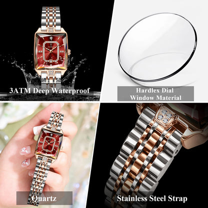 POEDAGAR Luxury Rectangle Watch For Woman Waterproof Calendar Simple Ladies Watch Fashion Stainless Steel Quartz Women's Watches
