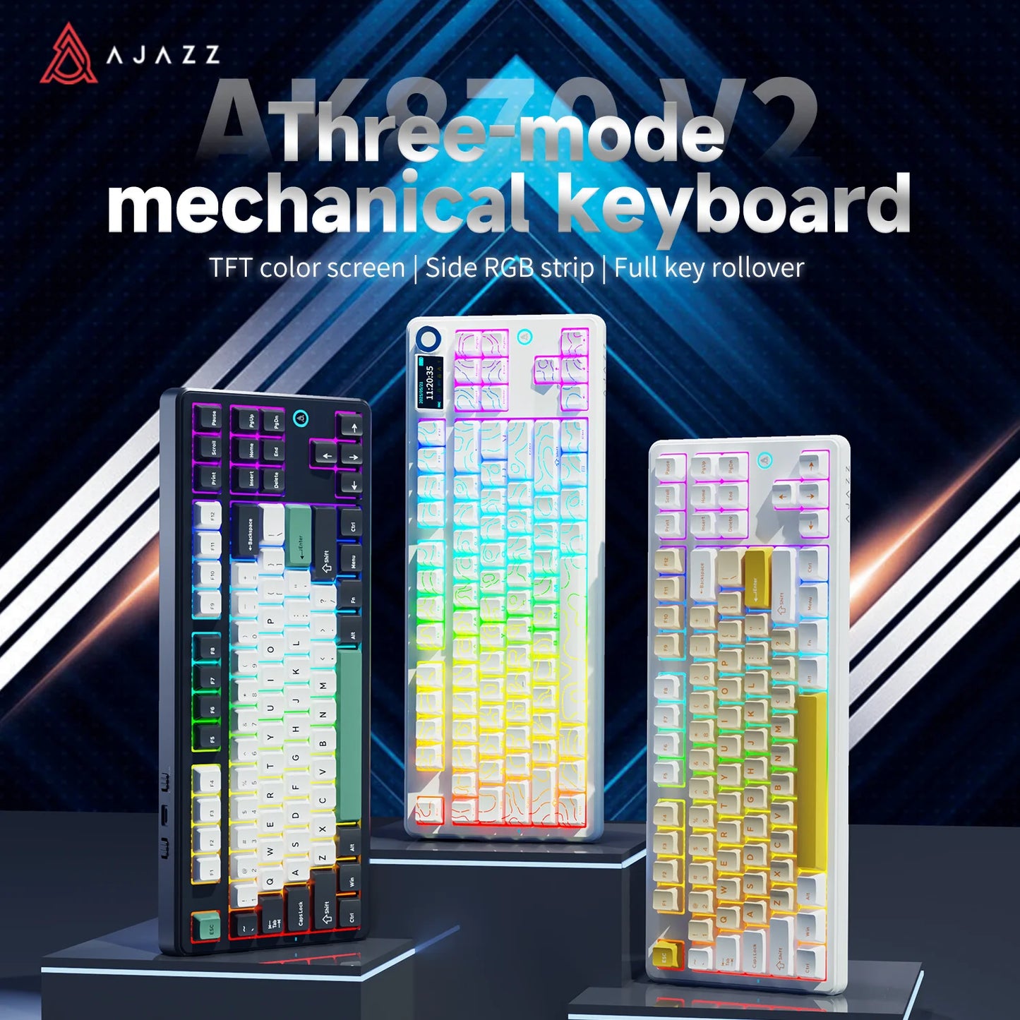 Ajazz AK870 V2 Gaming Mechanical Keyboard Is A Hot-Swaddable RGB Wired Gaming Keyboard Suitable For Various Scenarios On Laptops