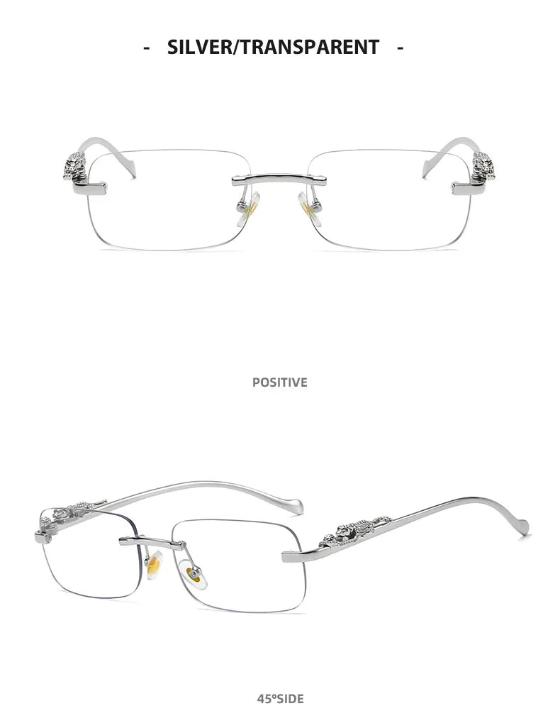 New Rimless Rectangle Vintage Metal Leopard Head Sunglasses Fashion Frameless Tinted Glasses Shades for Women Men