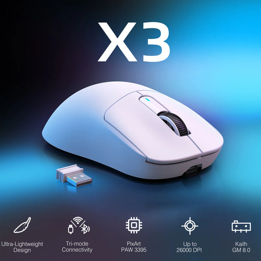 ATTACK SHARK X3 Wireless Gaming Mouse, 49g Ergonomic PC Mouse, Triple Modes PAW3395 26K DPI Optical Sensor, Programmable Buttons