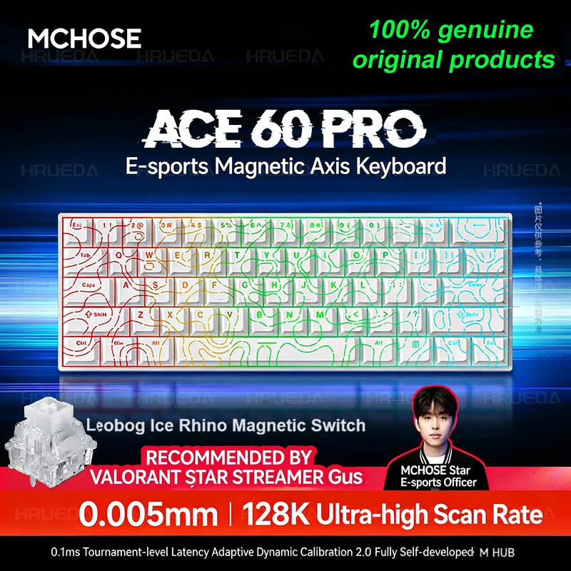 MCHOSE ACE 60 Pro ACE68 V2 Customized Magnetic Axis Gaming Mechanical Keyboard Wired Hot Swap 0.08ms 0.001mmRT 8KHz 256K SOCD/RS
