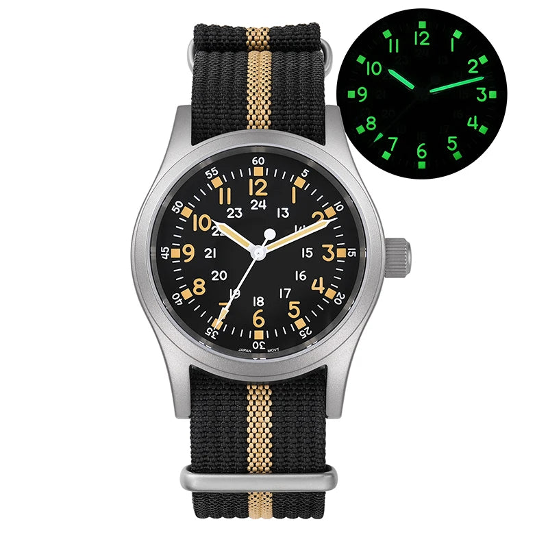 Militado ML05 38mm Men Watch VH31 Quartz Military Watches Domed Sapphire AR Coating 100m Waterproof Stainless Steel Wristwatch