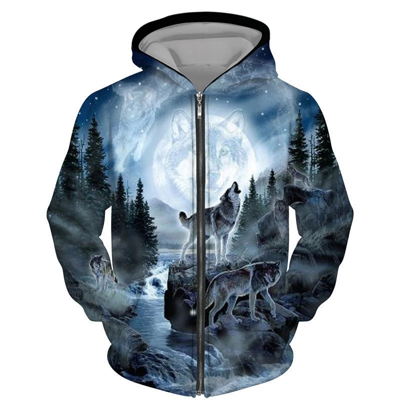 Cool 3D Wolf Printed Zipper Hoodies Fashion Men/Women Streetwear Hooded Jacket Coat Unisex Casual Hip Hop Pullover Sweatshirts