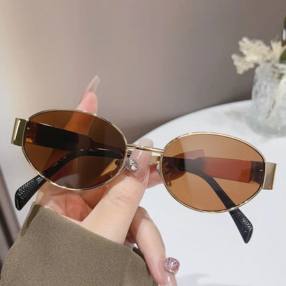 Sexy Small Oval Women's Sunglasses Trendy Luxury Design Metal Frame Shades UV400 Eyewear for Female Classic Vintage Sun Glasses