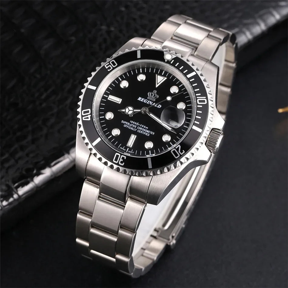 Reginald Watches Rotatable Bezel GMT Sapphire Glass Date Stainless Steel Watch Men Sports Watches relogio masculino reloj hombre