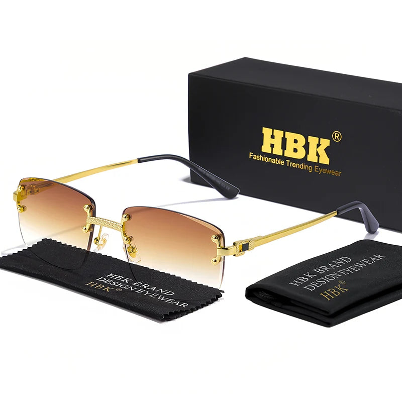 HBK Square Rimless Sunglasses Women Retro Metal Sun Glasses Men Luxury Party Business Gradient Shades 2024 Summer Style