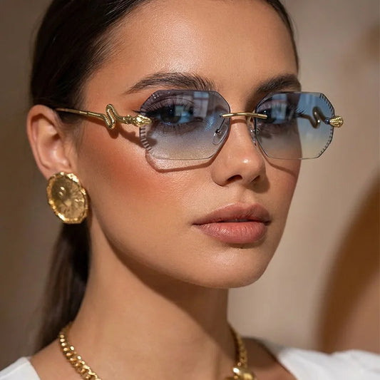 Fashion snake-shaped metal decorative sunglasses - unisex irregular frame, UV protection, sunshades