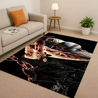 Kratos God of War Game Cartoon Gamer Living Room Non-Slip Area Rug Soft Carpet for Bedroom Playroom Sofa,Easy Clean Home Doormat