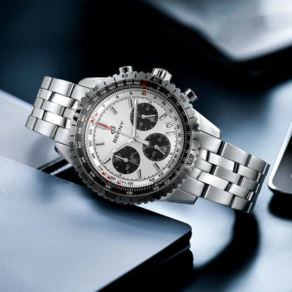 BERNY Chronograph Watches for Men Aviation Multifunction Quartz Men's Watch Date Sapphire Super Luminous Luxury Wristwatch