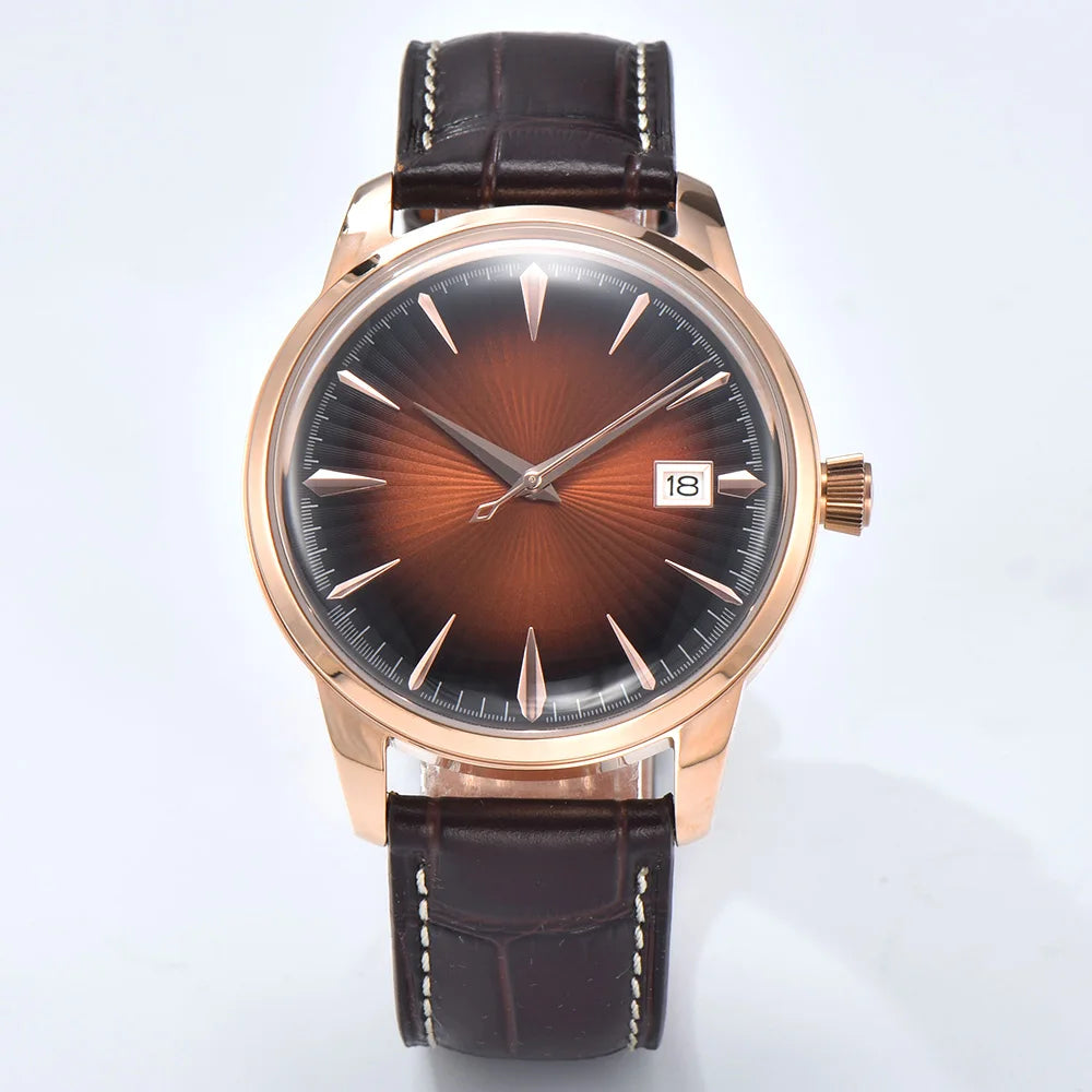 40mm NH35 Watch Cocktail Automatic Mechanical Watch High Quality Stainless Steel Double Dome Waterproof Case Leather Band Watch