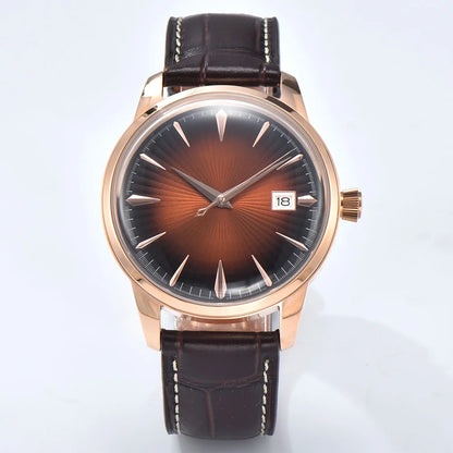 40mm NH35 Watch Cocktail Automatic Mechanical Watch High Quality Stainless Steel Double Dome Waterproof Case Leather Band Watch