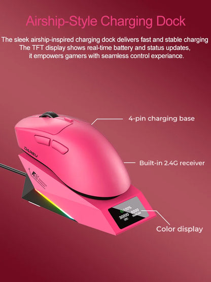 DAREU Kabellose Gaming-Maus 8khz Abtastrate AIM-750 (3950) 30000 DPI Tri-Mode-Gamer-Maus 60g mit Ladestation