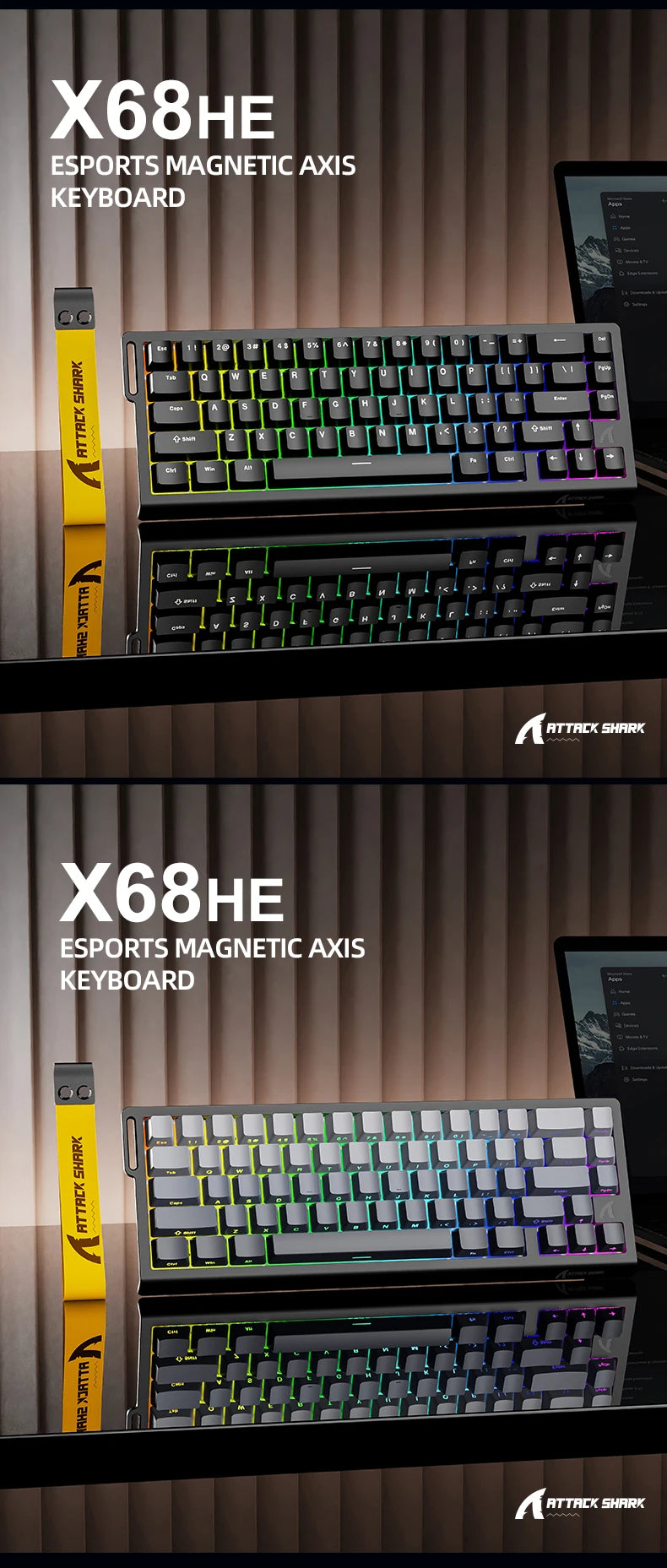 ATTACK SHARK X68HE Esports Magnetic Axis Keyboard 8KHz Return Rate, Total Area 0.01mm, and 0.125ms Rate Class Ultra-Low Latency