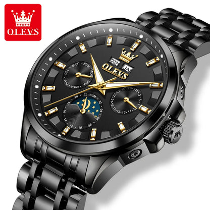 OLEVS 7070 Automatic Men's Watches Luxury Multi functional  Perpetual Calendar Moon Phase Luminous Mechanical Wristwatch For Man