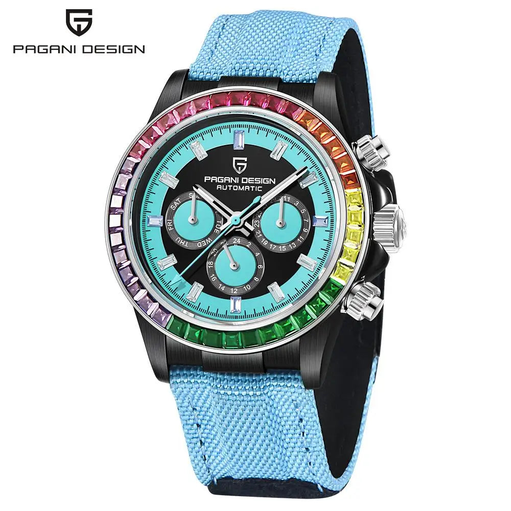 PAGANI DESIGN Luxury Men's Mechanical Watch 40mm Multifunctional timing watch Rainbow Bezel Sapphire Glass Men's Watches PD1732