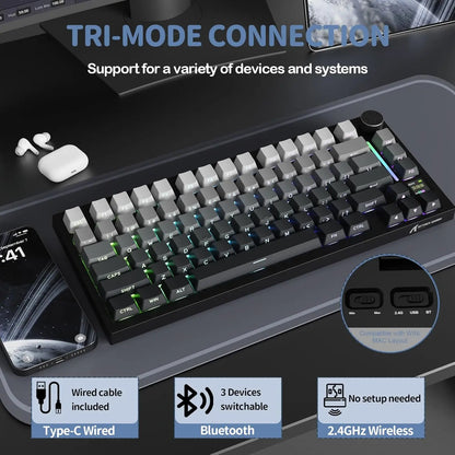 ATTACK SHARK X820 75% Ultra Wireless Mechanical Keyboard with TFT Smart Display & Knob, Hot Swappable, RGB South Facing LED