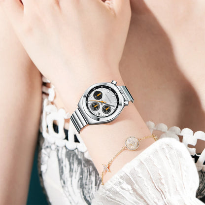 MINI FOCUS Women’s Luxury Quartz Watch – Stainless Steel Strap, Multifunction Dial & Luminous Design