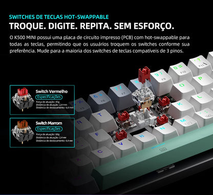 Machenike K500-B61 Mini Mechanical Keyboard 60% ABNT2 Layout RGB Backlight Hot-swappable NKRO Wired Gaming Keyboard For PC Gamer