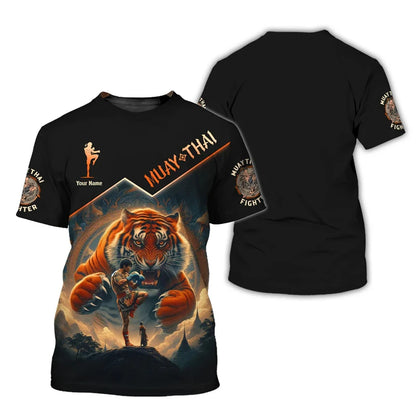 Cool ny Muay Thai-grafisk T-shirt til mænd, 3D-print med tiger- og dragemotiv, personlighed, tilpasset navn, T-shirt til sommer, træning og fitness