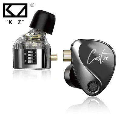 KZ Castor Wired Earbuds HiFi Bass Earphones with Dual Dynamic Drivers, Tunable Balanced Armature In-Ear Headphones, High Resolution Audio Earbuds