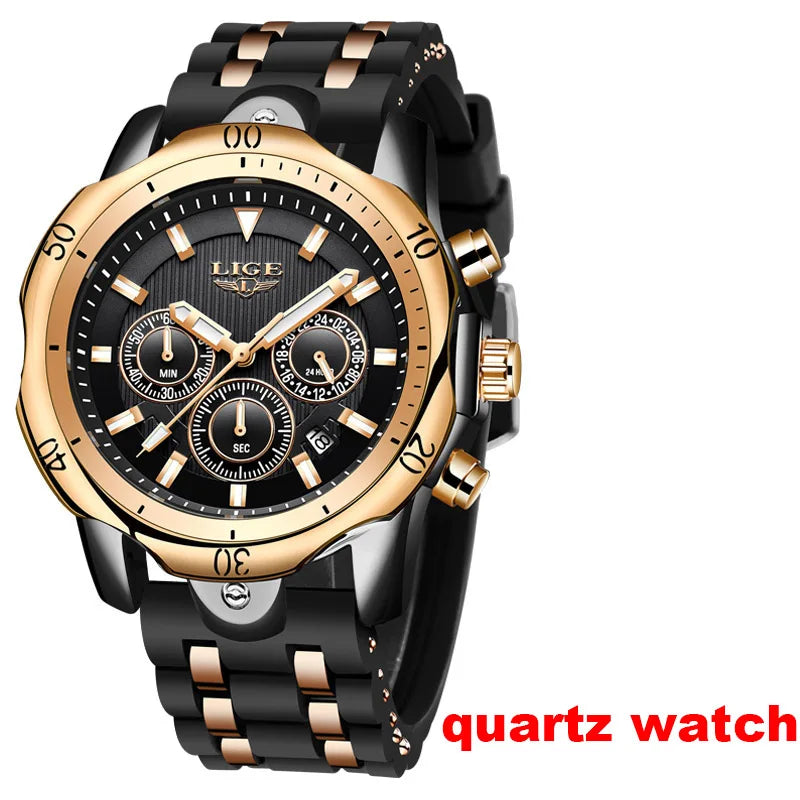 Montres-bracelets mécaniques automatiques pour hommes LIGE – Montre de luxe haut de gamme avec tourbillon, modèle élégant et étanche, idéal pour le travail ou les occasions formelles.
