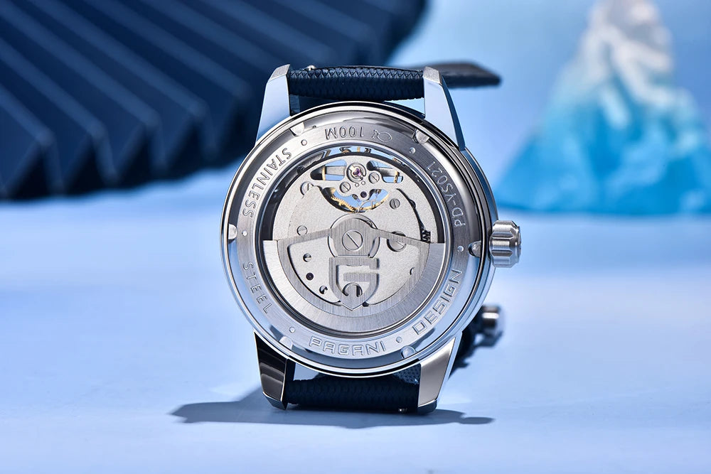 PAGANI DESIGN – Mechanische Luxusuhr für Herren, 41 mm, Saphirglas, Lederarmband, wasserdicht, Pilotenstil, mit Tourbillon und Mondphase
