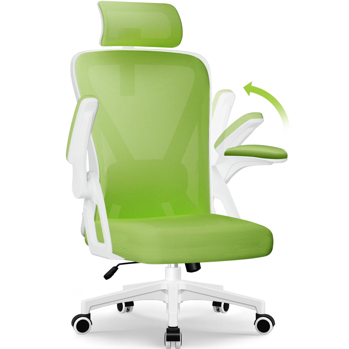 Ergonomic Office Chair with Adjustable Lumbar Support, Reclining Computer Desk Chair 90°-135°, Adjustable Headrest & Flip-Up Armrests