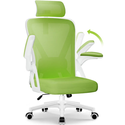 Ergonomic Office Chair with Adjustable Lumbar Support, Reclining Computer Desk Chair 90°-135°, Adjustable Headrest & Flip-Up Armrests