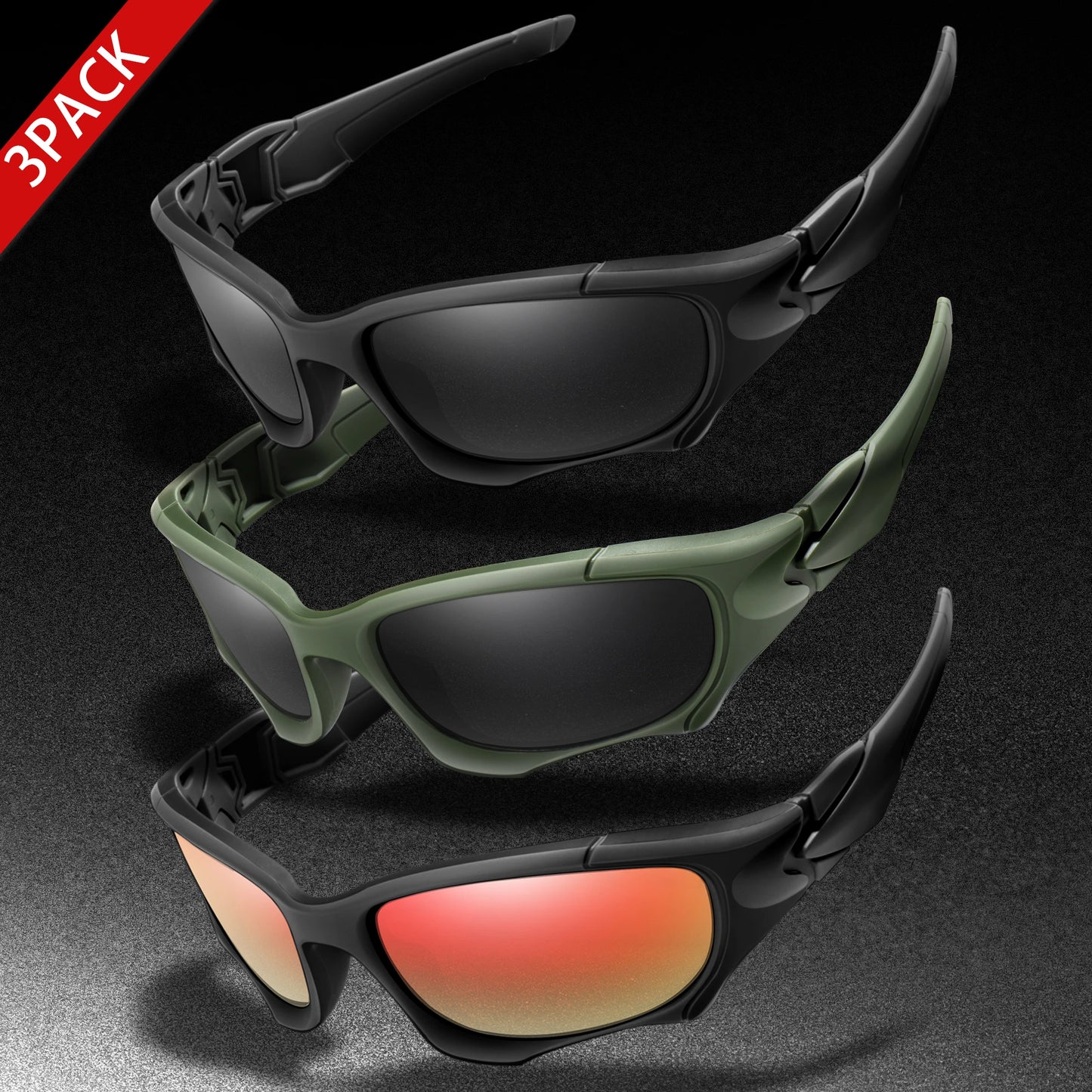 3-PACK Trendy Outdoor Tactics Sports Sunglasses Men and Women Cycling Glasses Driving Camping Travel Colorful Goggles