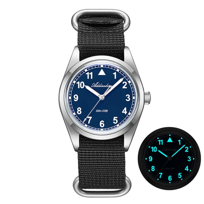 Orologio analogico da uomo ADDIESDIVE 36mm con vetro a specchio bombato, impermeabile 100m, luminoso, semplice, al quarzo, con cinturino in nylon