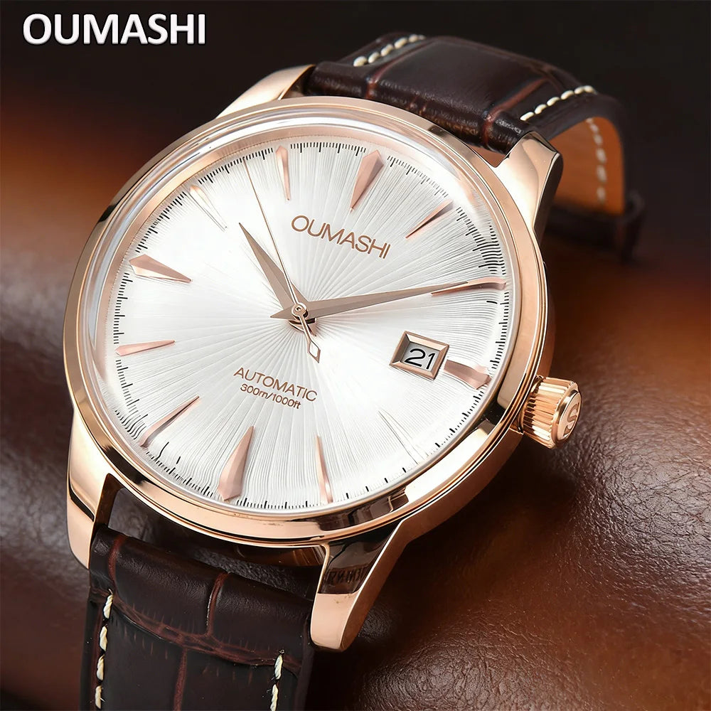 40mm NH35 Watch Cocktail Automatic Mechanical Watch High Quality Stainless Steel Double Dome Waterproof Case Leather Band Watch