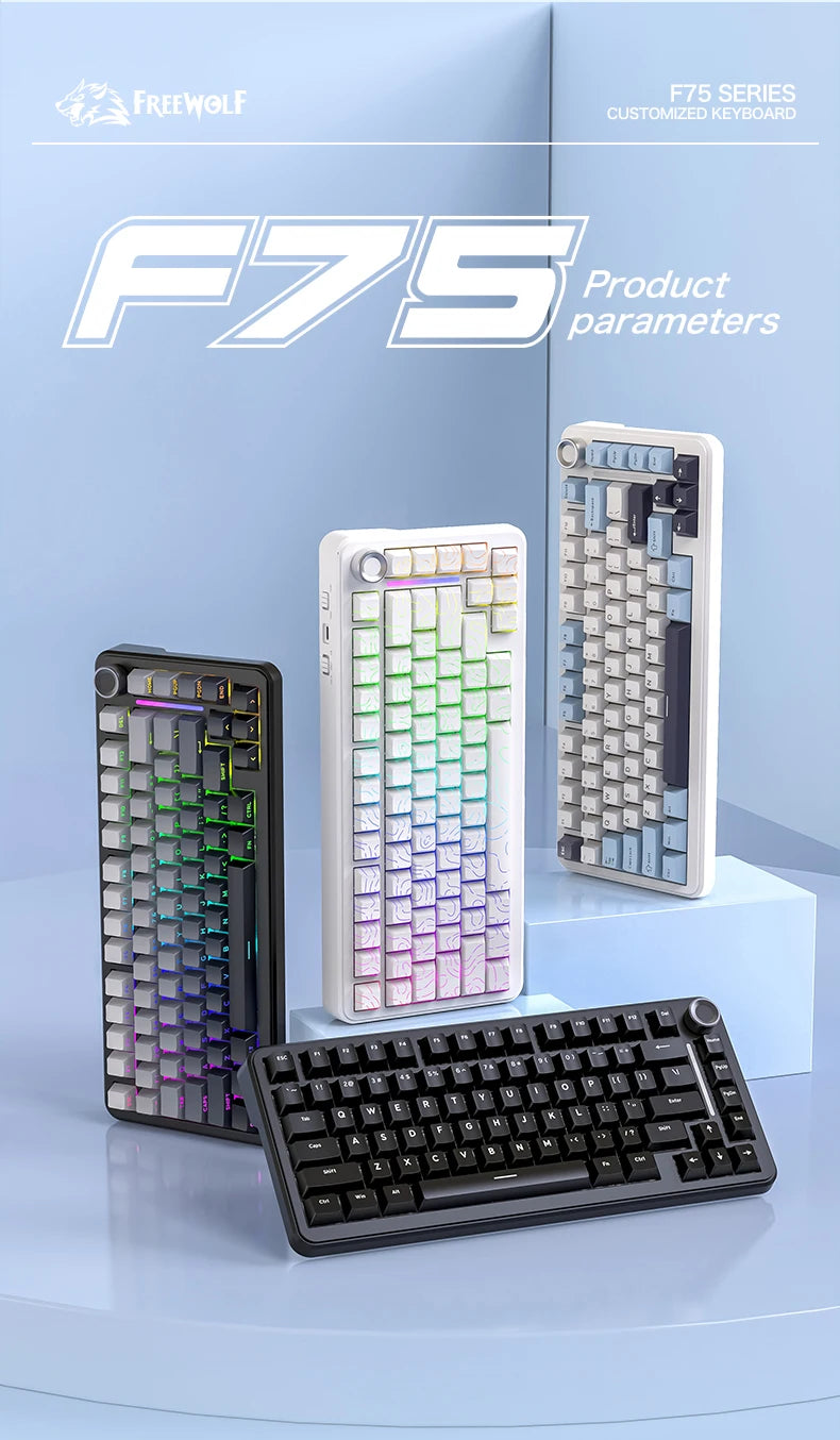 F75 Mechanical Keyboard FREEWOLF * AULA F75 Bluetooth Three-mode Keyboard,Dedicated for Gaming and Office Use