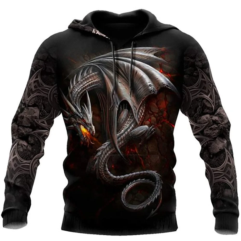 Autumn Winter Long Sleeve Tattoo Dragon 3D Printed Men Hooded Hoodies Sweatshirt Unisex Streetwear Pullover Casual Tracksuits