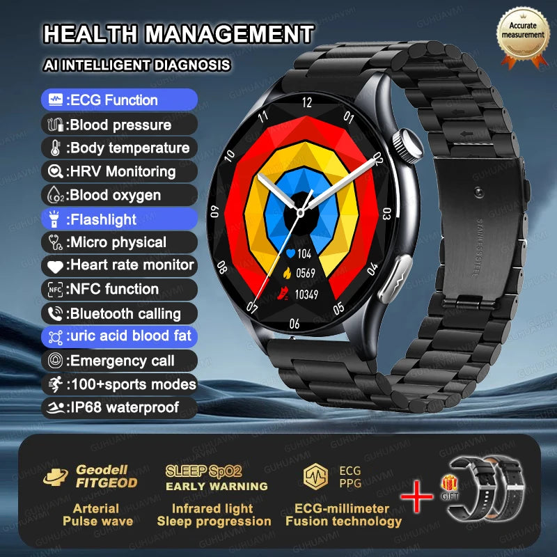 For XIAOMI 2025 New ECG+PPG Smartwatch Precise Uric Acid Blood Lipids Pressure Body Analysis Smart Watch Men BT Call NFC Watches