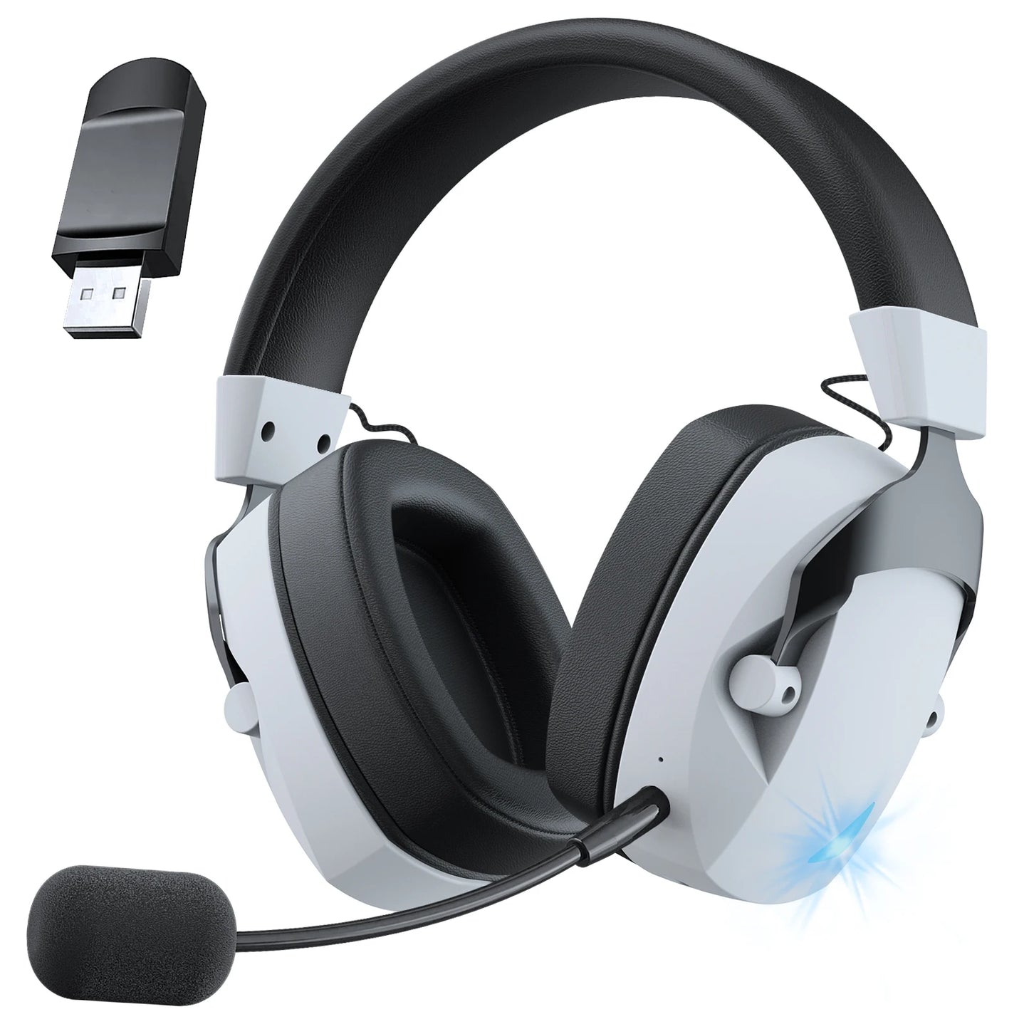 Cuffie gaming wireless con microfono rimovibile a cancellazione del rumore – Wireless 2.4G, Bluetooth 5.3 e connessione cablata 3.5mm per PS5, PC, Xbox e dispositivi mobili