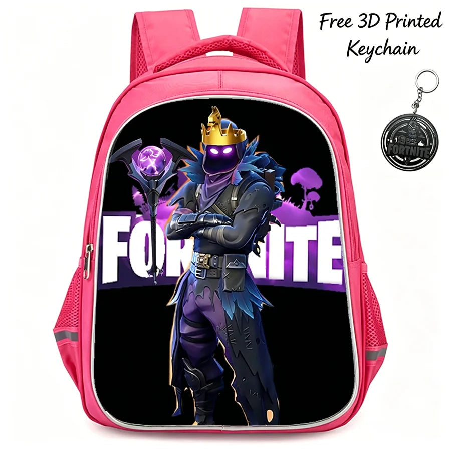 FORTNITE 16-inch Durable Lightweight Backpack, Dual Zipper Pockets, Cartoon Style for Boys & Girls Ages 6-10, Free 3D Printed Keychain