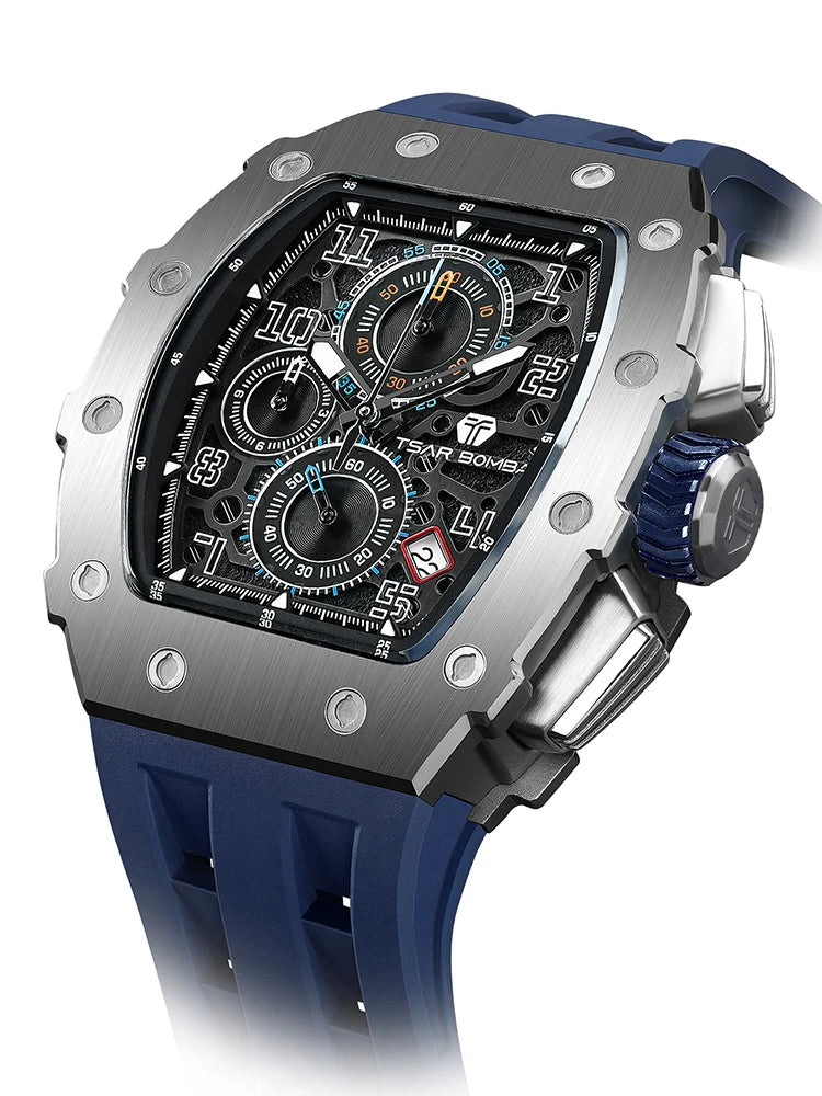 TSAR BOMBA Neue TB8204 Uhr für Herren, Japanisches Quarz-Chronographenwerk, 50M wasserdichte Armbanduhr, modische Sportuhr, luxuriöses Geschenk für Herren
