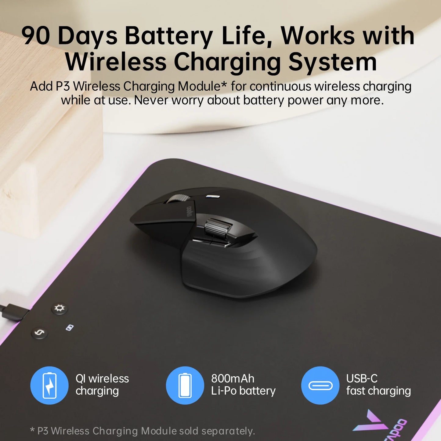 Rapoo MT760L/MT760M kelių režimų įkraunama belaidė ergonomiška pelė, 4000 DPI, palaiko iki 4 įrenginių, Bluetooth pelė