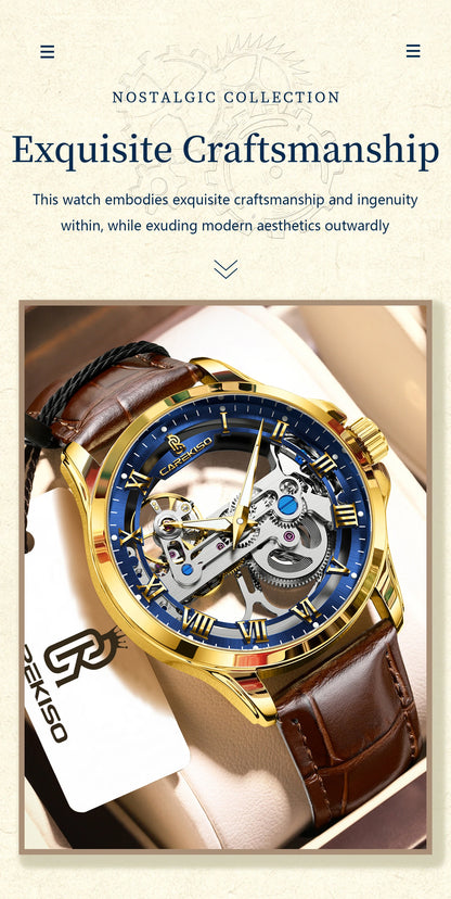 CAREKISO Fashion Men's Watches Original Mechanical Leather Men Clock Waterproof Hollow Tourbillon Automatic Man Watch Reloj Male