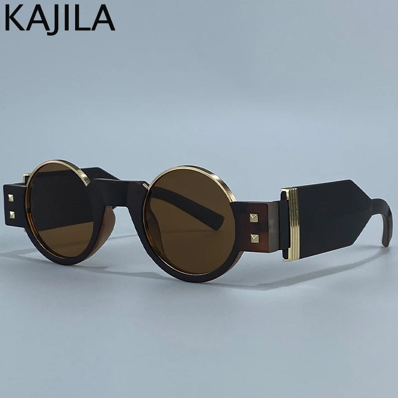 Y2K Punk Gothic Round Sunglasses Men 2026 Luxury Brand Steampunk Wide Temple Thick Frame Sun Glasses For Male Retro Cool Shades